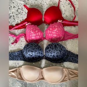 Victoria’s Secret Bras 32B Lot of 4 Strapless, Very Sexy, Betsy Johnson Lace.